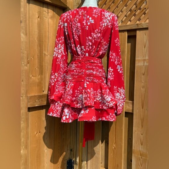 🆕 BRONX & BANCO 🧿 NWOT Bedouin Red Floral Ruffle Tiered Mini Dress, Sz XS US 2 - Picture 8 of 16